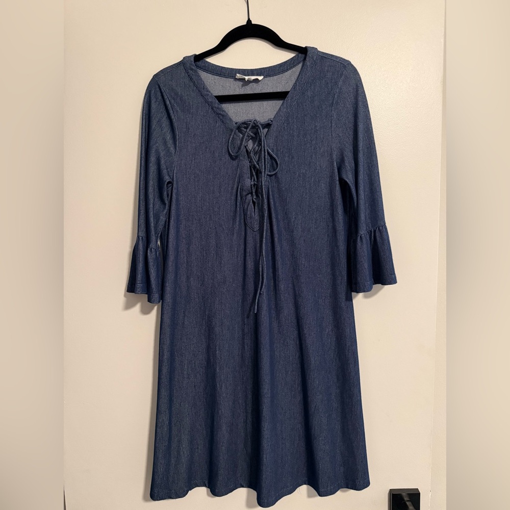 SD Collection Navy Lace-Up Long Sleeve Dress